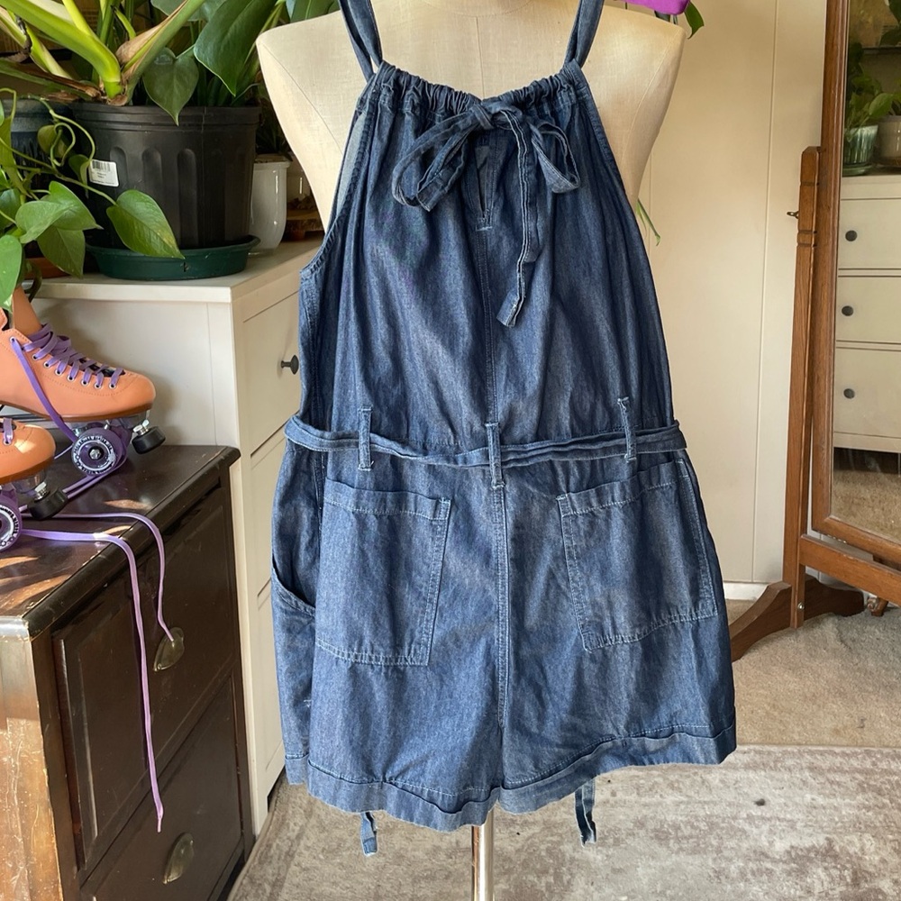 Universal Thread Medium Wash Denim Romper Overalls Pockets, Sz. Small - Picture 3 of 6
